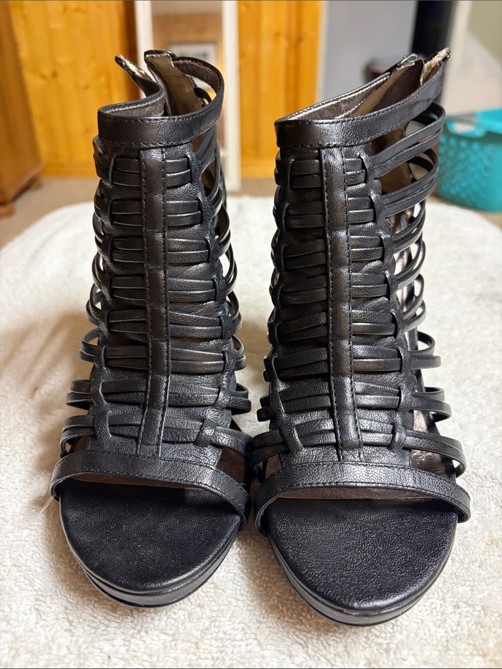 LOFT Black Strappy Cage Heels